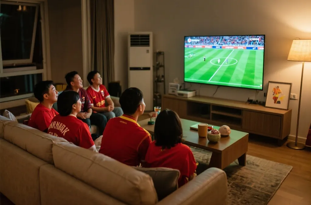 中国球迷在客厅准备观看世界杯直播,氛围热烈